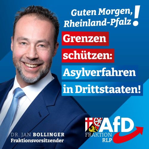 Dr. Jan Bollinger vor dem AfD-Hintergrund