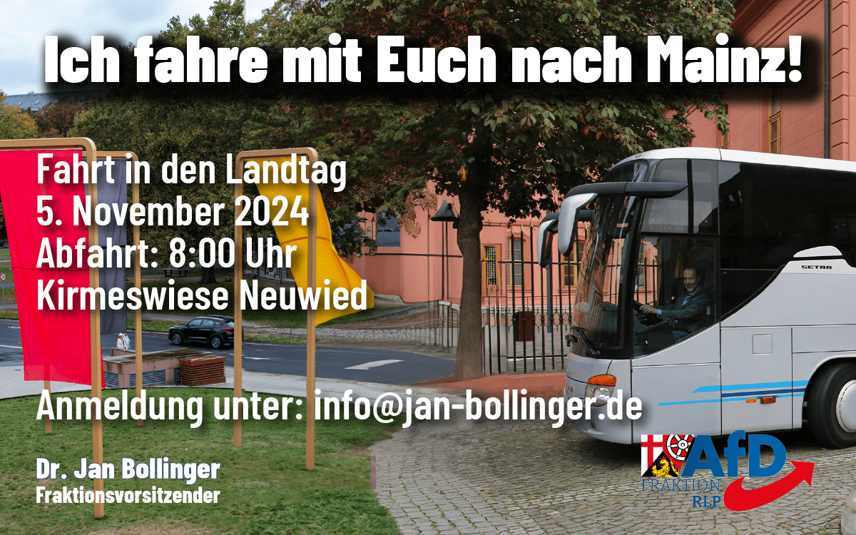 Reisebus vor dem Landtag in Mainz