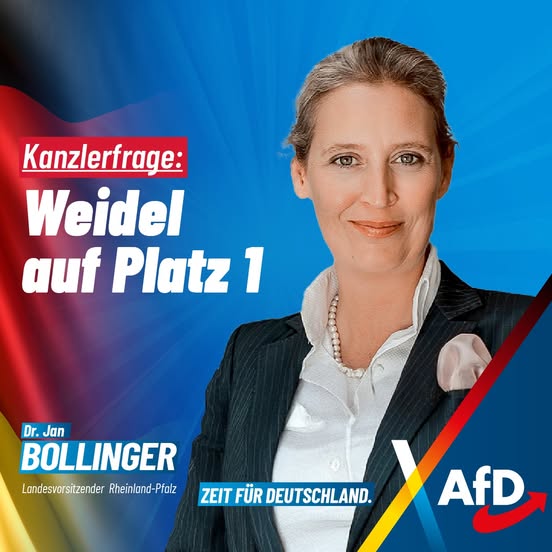 Eine freundliche Alice Weidel vor der Deutschland-Flagge